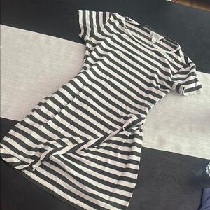 Striped Dark olive green and cream  T-Shirt Dress Small